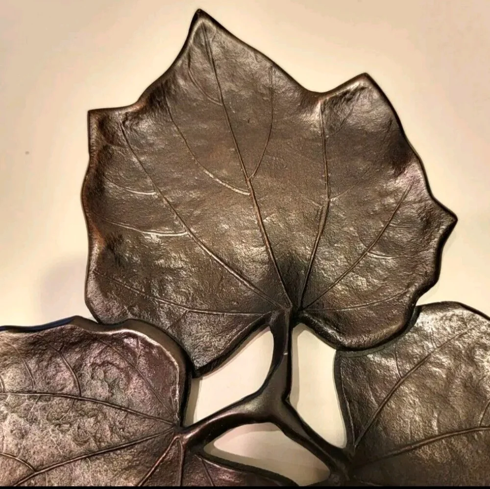 Crate & Barrel Maple Leaf Design Copper Colored Metal Candle/Plate Pre-owned